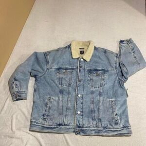 Gap blue denim Sherpa fleece lining jacket with fur collar women XXL. SKU647